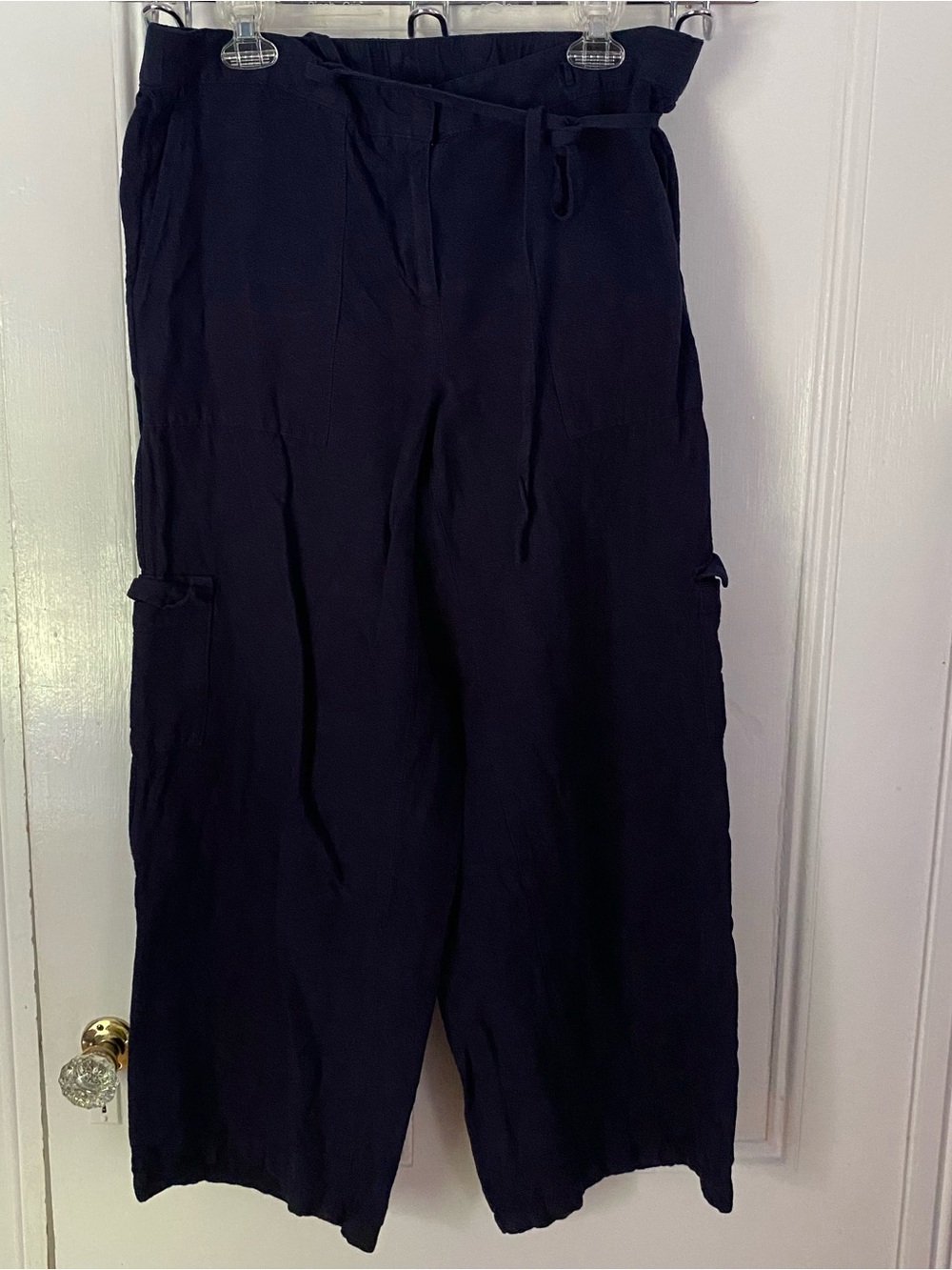 J. Jill Pants Women’s 16 Linen Rayon Navy Blue Wide Leg Minimalist Summer 28”